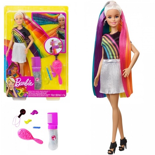 Кукла Барби с радужной мерцающей прической Barbie FXN96