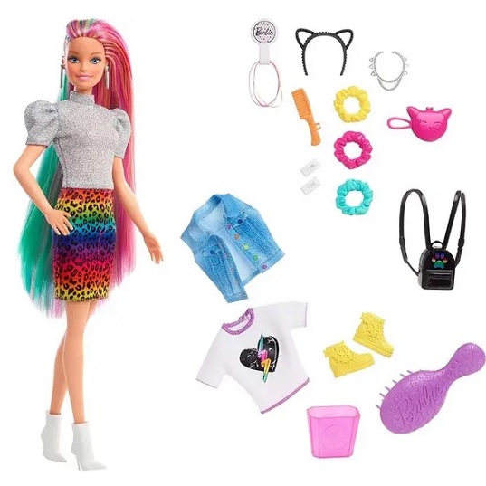 Кукла Барби стиль "Радужный гепард" Rainbow Cheetah Hair